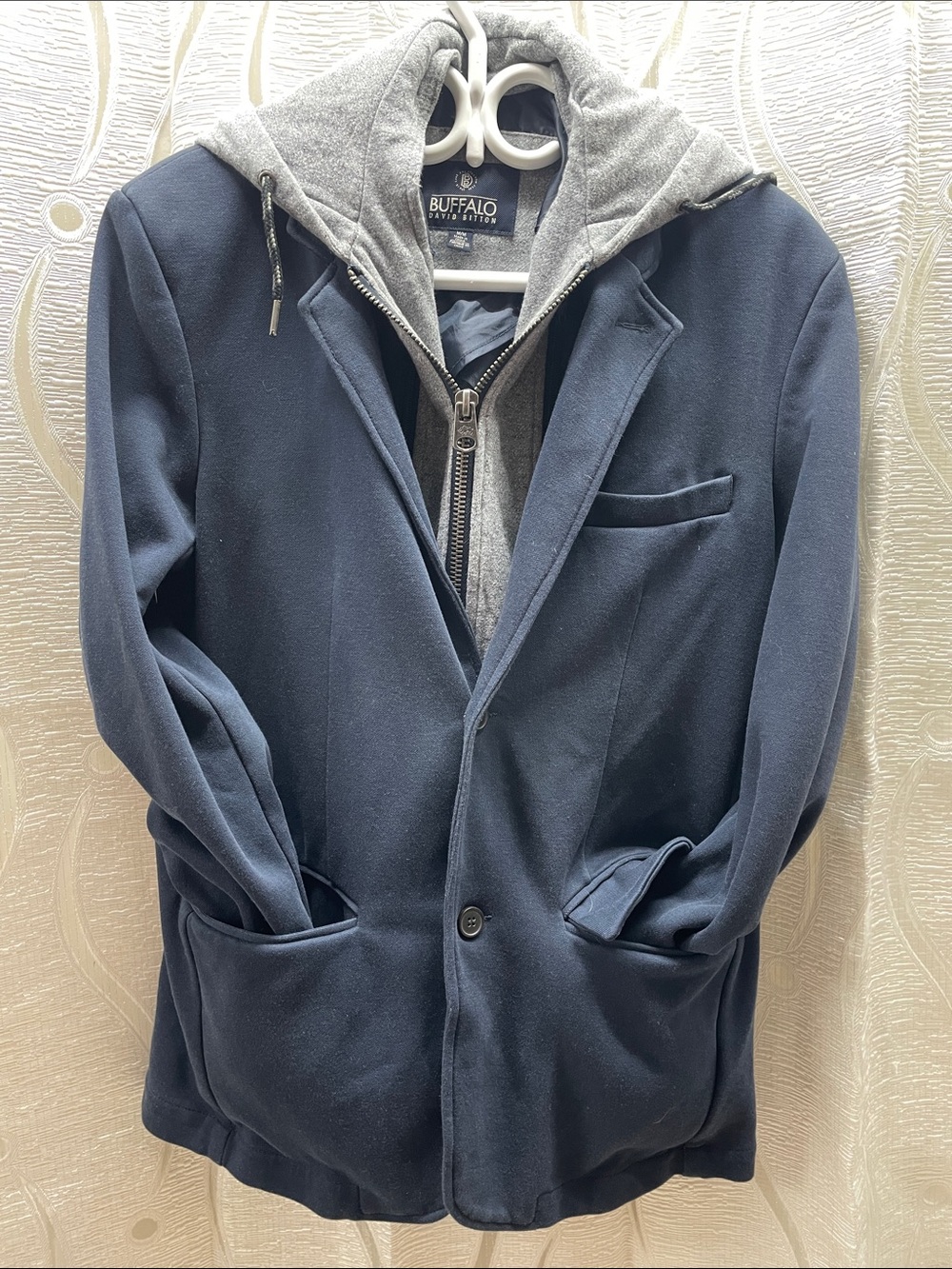 Buffalo David Bitton Navy Blue Pea Coat with Grey Hooded Liner